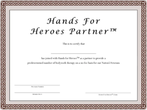 Hands For Heroes Partner Certificate sample